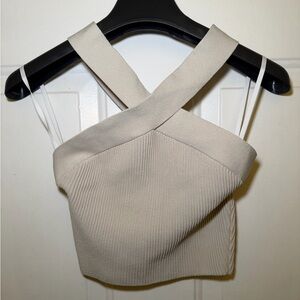 Aritzia Babaton Off White Cross-Back Crop Contour Top